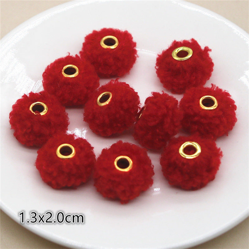 Wholesale 10PCS Straight Hole Teddy Fur Ball Beads Loose Beads Fabric Accessories